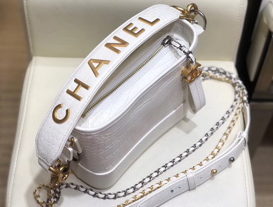 Chanel S Gabrielle Small Hobo Bag in White Crocodile Embossed Calfskin AS0865