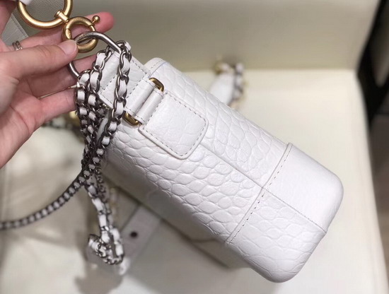 Chanel S Gabrielle Small Hobo Bag in White Crocodile Embossed Calfskin AS0865