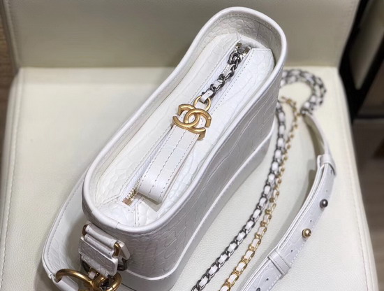 Chanel S Gabrielle Small Hobo Bag in White Crocodile Embossed Calfskin AS0865