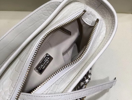 Chanel S Gabrielle Small Hobo Bag in White Crocodile Embossed Calfskin AS0865