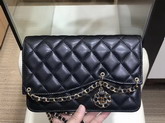 Chanel Saddle Wallet On Chain Black Lambskin and Gold Metal AP0278