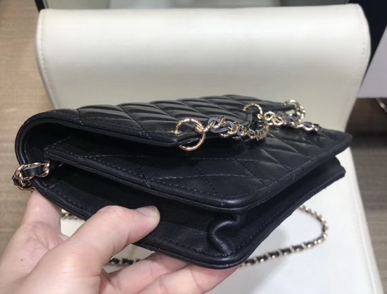 Chanel Saddle Wallet On Chain Black Lambskin and Gold Metal AP0278