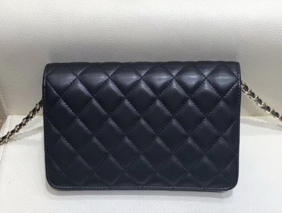 Chanel Saddle Wallet On Chain Black Lambskin and Gold Metal AP0278