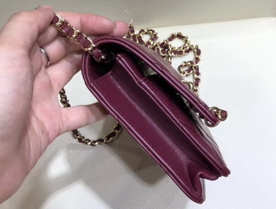 Chanel Saddle Wallet On Chain Burgundy Lambskin and Gold Metal AP0278