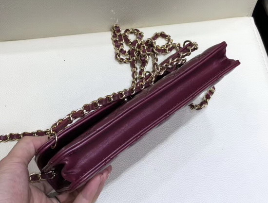 Chanel Saddle Wallet On Chain Burgundy Lambskin and Gold Metal AP0278