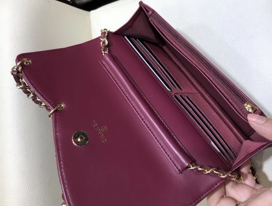 Chanel Saddle Wallet On Chain Burgundy Lambskin and Gold Metal AP0278