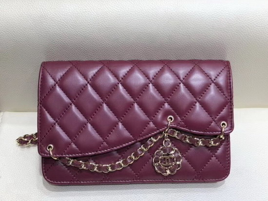 Chanel Saddle Wallet On Chain Burgundy Lambskin and Gold Metal AP0278