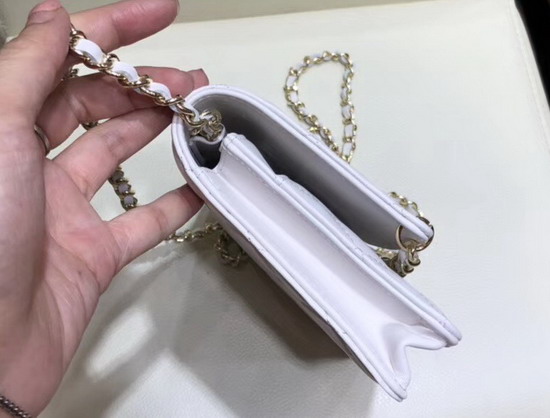 Chanel Saddle Wallet On Chain White Lambskin and Gold Metal AP0278