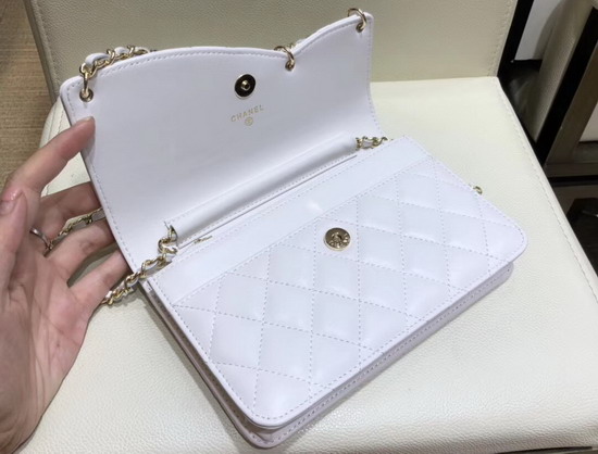 Chanel Saddle Wallet On Chain White Lambskin and Gold Metal AP0278