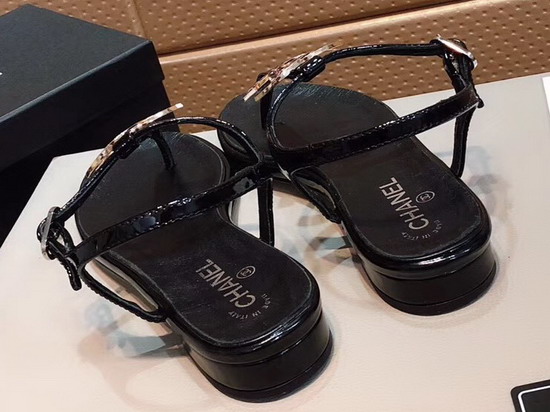 Chanel Sandal Black Patent Leather Real Leather Sole