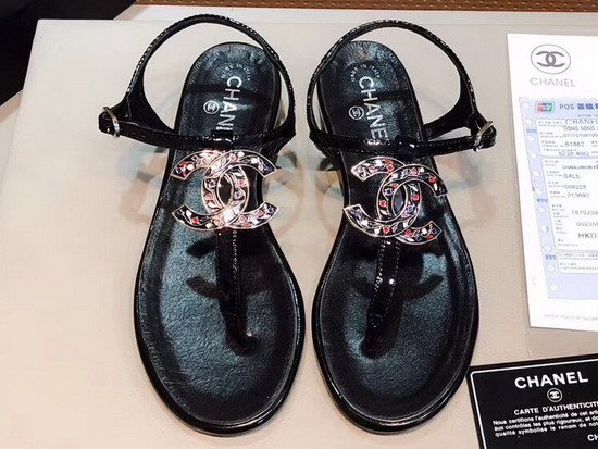 Chanel Sandal Black Patent Leather Real Leather Sole