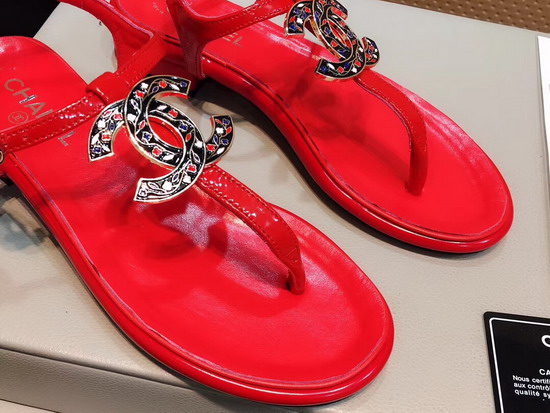 Chanel Sandal Red Patent Leather Real Leather Sole