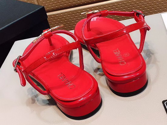 Chanel Sandal Red Patent Leather Real Leather Sole