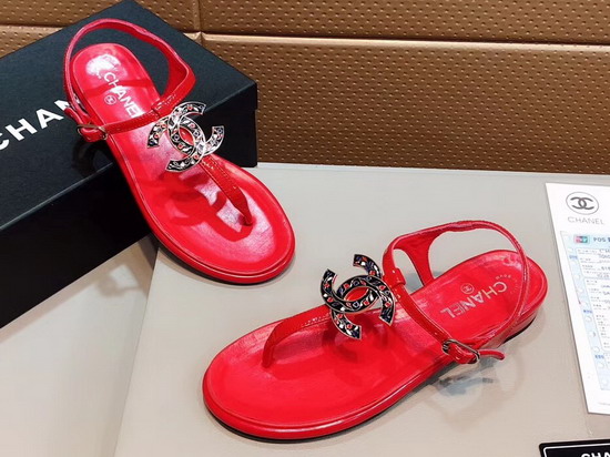 Chanel Sandal Red Patent Leather Real Leather Sole