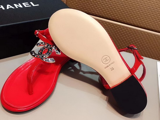 Chanel Sandal Red Patent Leather Real Leather Sole