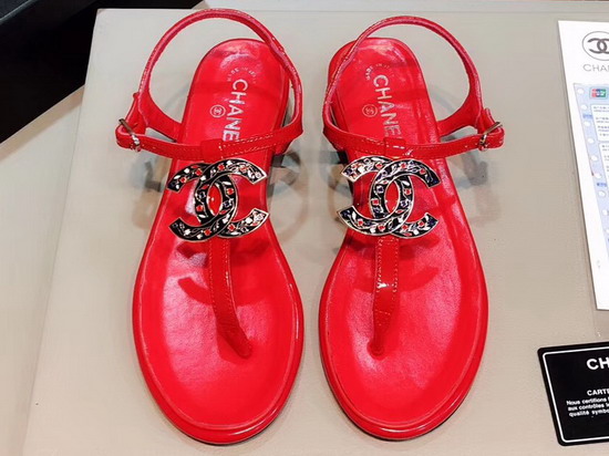 Chanel Sandal Red Patent Leather Real Leather Sole