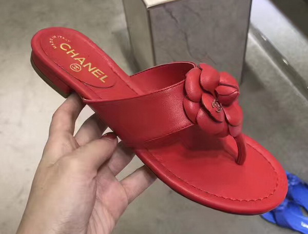 Chanel Sandal in Red Lambskin with Leather Camellia For Sale