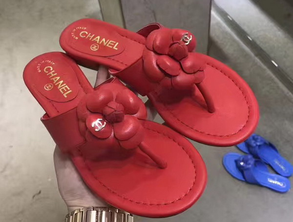 Chanel Sandal in Red Lambskin with Leather Camellia For Sale