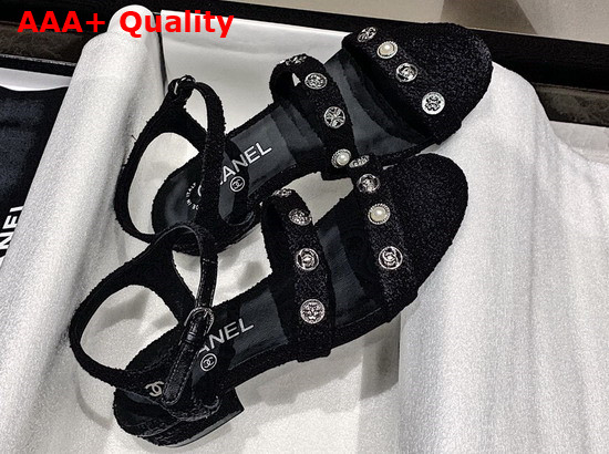 Chanel Sandals Cotton Tweed and Jewelry Black G37212 Replica