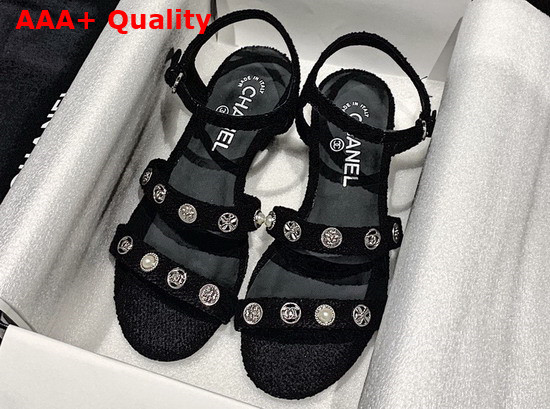 Chanel Sandals Cotton Tweed and Jewelry Black G37212 Replica