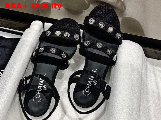 Chanel Sandals Cotton Tweed and Jewelry Black G37212 Replica