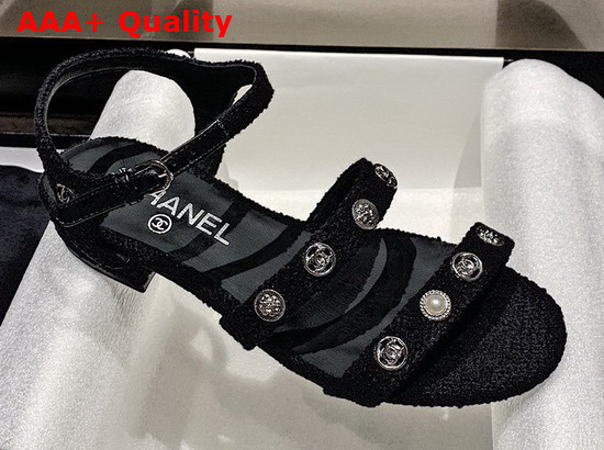 Chanel Sandals Cotton Tweed and Jewelry Black G37212 Replica