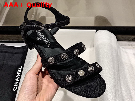 Chanel Sandals Cotton Tweed and Jewelry Black G37212 Replica