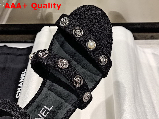 Chanel Sandals Cotton Tweed and Jewelry Black G37212 Replica