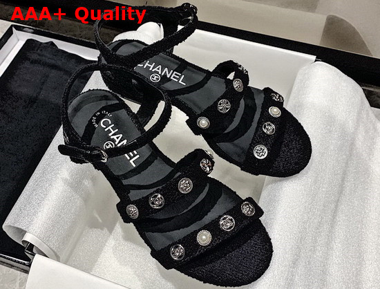 Chanel Sandals Cotton Tweed and Jewelry Black G37212 Replica