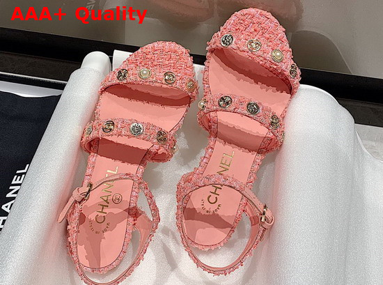 Chanel Sandals Cotton Tweed and Jewelry Coral and Pink G37212 Replica