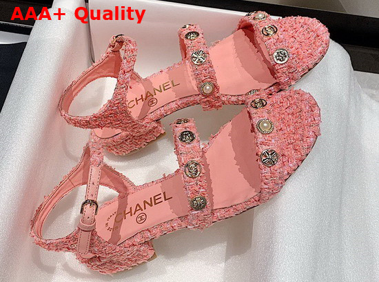 Chanel Sandals Cotton Tweed and Jewelry Coral and Pink G37212 Replica