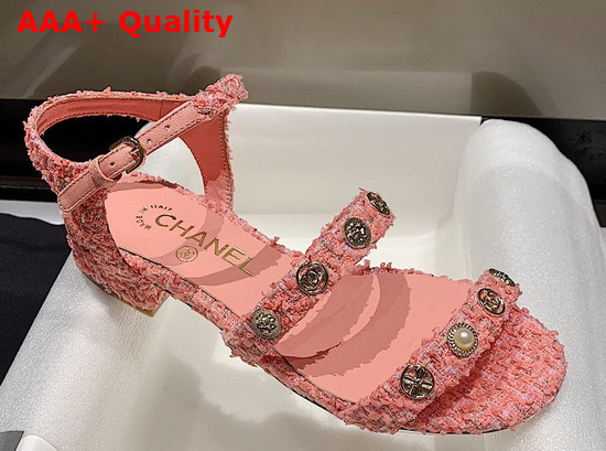 Chanel Sandals Cotton Tweed and Jewelry Coral and Pink G37212 Replica