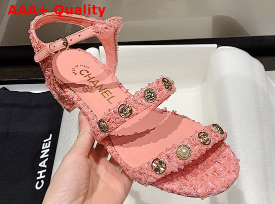 Chanel Sandals Cotton Tweed and Jewelry Coral and Pink G37212 Replica