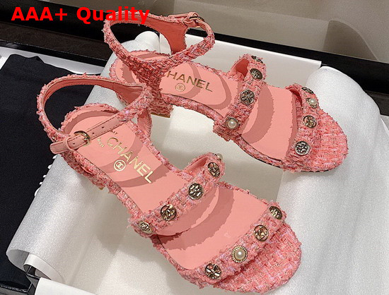 Chanel Sandals Cotton Tweed and Jewelry Coral and Pink G37212 Replica