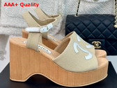 Chanel Sandals Fabric Patent Calfskin Beige and White G45555 Replica