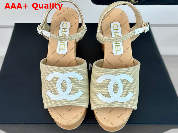 Chanel Sandals Fabric Patent Calfskin Beige and White G45555 Replica