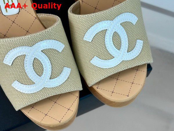 Chanel Sandals Fabric Patent Calfskin Beige and White G45555 Replica