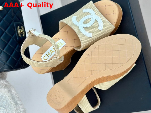 Chanel Sandals Fabric Patent Calfskin Beige and White G45555 Replica