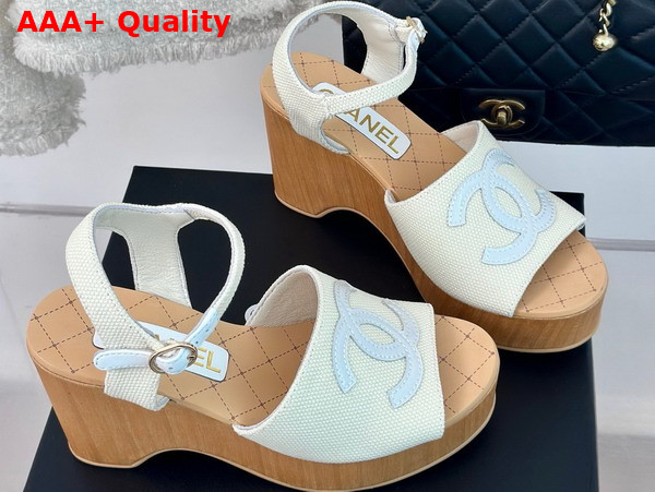 Chanel Sandals Fabric Patent Calfskin Ivory and White G45555 Replica