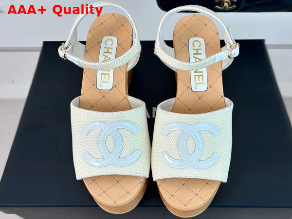 Chanel Sandals Fabric Patent Calfskin Ivory and White G45555 Replica