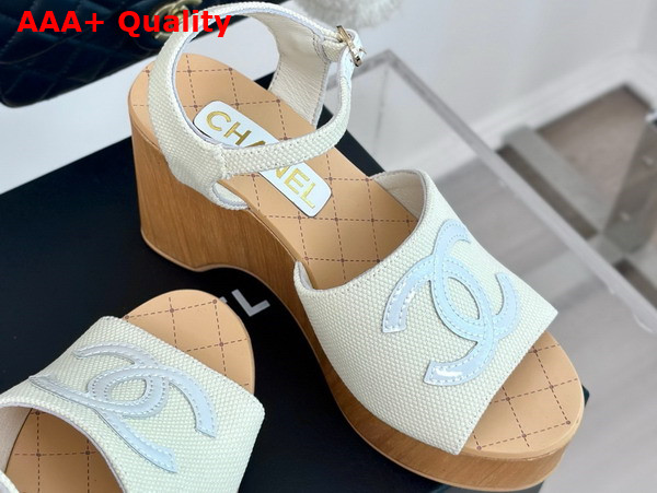 Chanel Sandals Fabric Patent Calfskin Ivory and White G45555 Replica