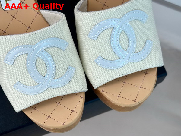 Chanel Sandals Fabric Patent Calfskin Ivory and White G45555 Replica