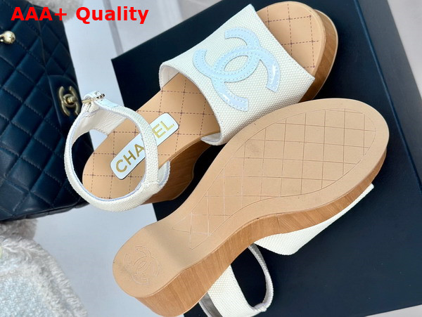 Chanel Sandals Fabric Patent Calfskin Ivory and White G45555 Replica