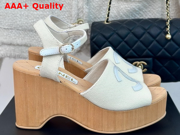 Chanel Sandals Fabric Patent Calfskin Ivory and White G45555 Replica