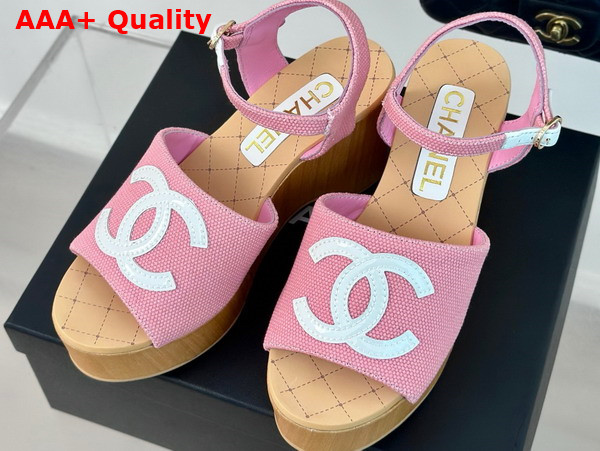 Chanel Sandals Fabric Patent Calfskin Pink G45555 Replica