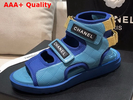 Chanel Sandals Goatskin Fabric and TPU Blue Dark Blue and Black G37231 Replica