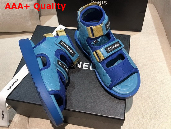 Chanel Sandals Goatskin Fabric and TPU Blue Dark Blue and Black G37231 Replica