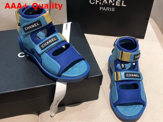 Chanel Sandals Goatskin Fabric and TPU Blue Dark Blue and Black G37231 Replica