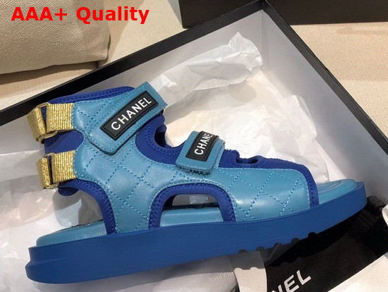 Chanel Sandals Goatskin Fabric and TPU Blue Dark Blue and Black G37231 Replica