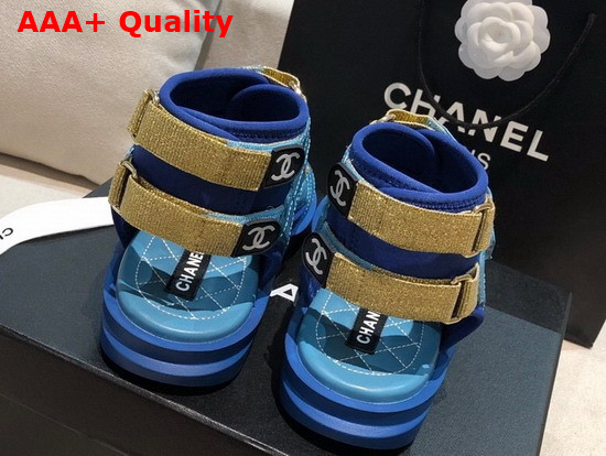 Chanel Sandals Goatskin Fabric and TPU Blue Dark Blue and Black G37231 Replica